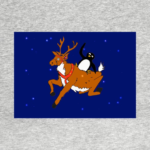 Penguin flying with reindeer by drknice